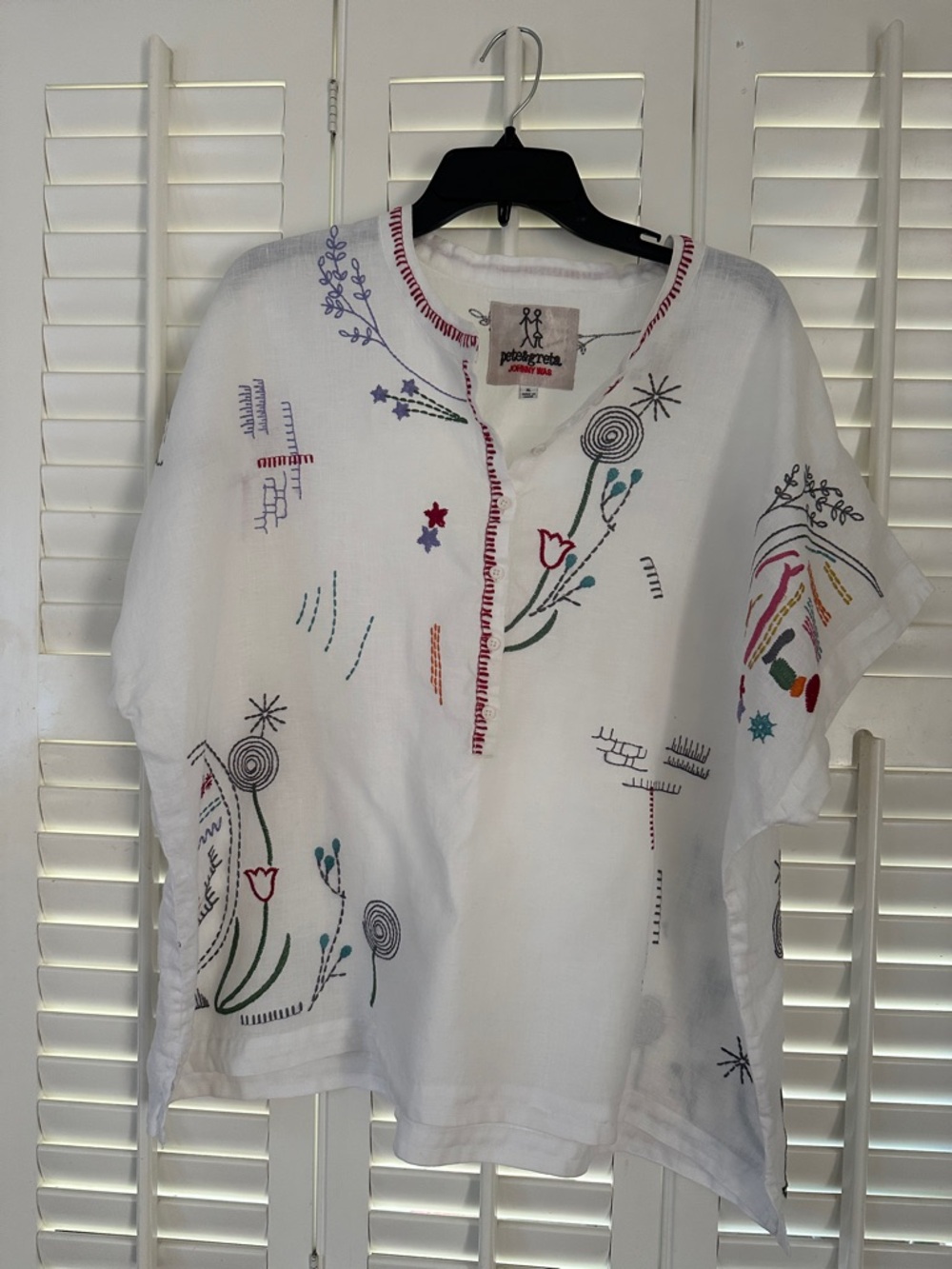 Johnny Was Petal & Grace White Embroidered linen Top XL